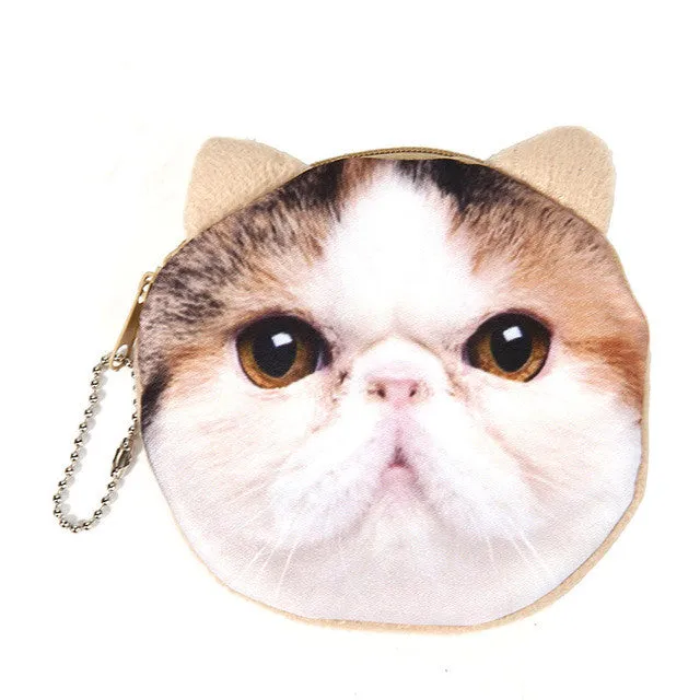 NEW Printed   Cat Face Zipper Coin purse  wallet  bag  coin pouch children's purse women coin wallet