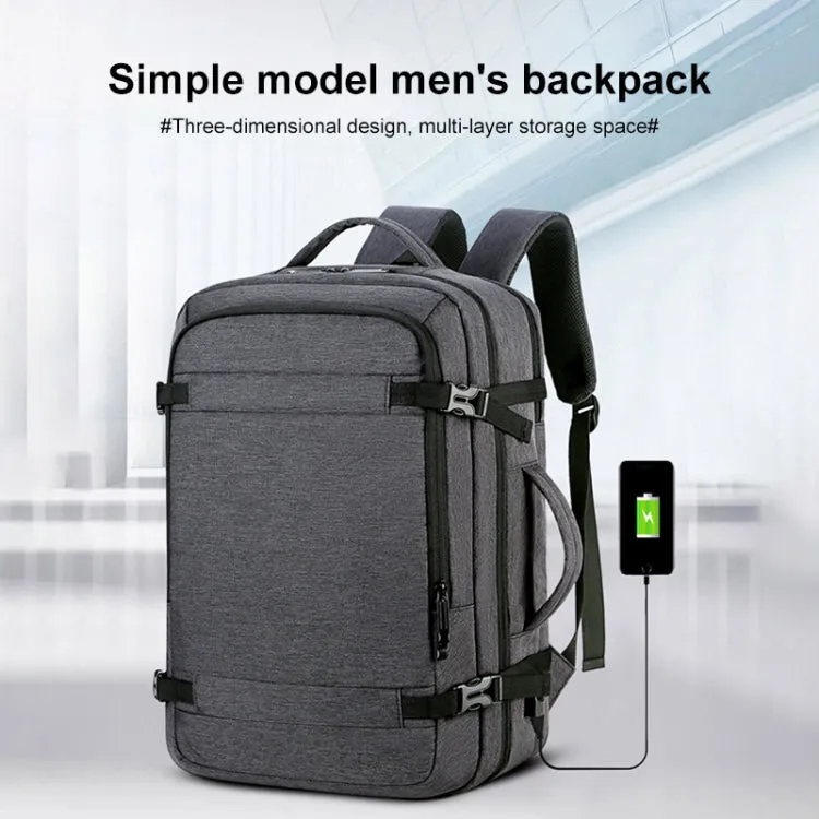 OUMANTU 1907 Large Capacity Men Laptop Backpack Business Travel Shoulders Bag with External USB Charging Port(Black)