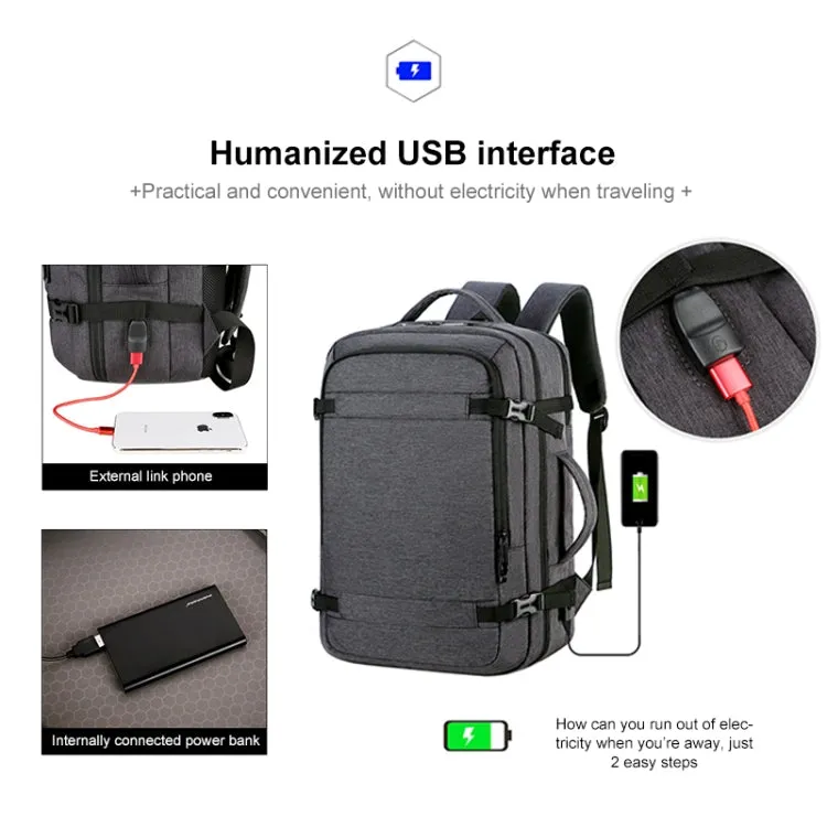 OUMANTU 1907 Large Capacity Men Laptop Backpack Business Travel Shoulders Bag with External USB Charging Port(Black)