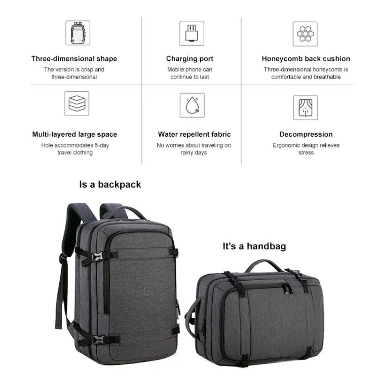 OUMANTU 1907 Large Capacity Men Laptop Backpack Business Travel Shoulders Bag with External USB Charging Port(Black)