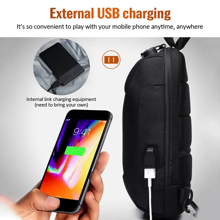 OZUKO 9223 Anti-theft Men Chest Bag Waterproof Crossbody Bag with External USB Charging Port, Style:Large Size(Dark Gray)