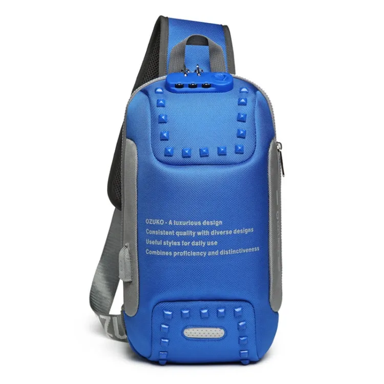 Ozuko 9283 Men Outdoor Anti-theft Chest Bag Rivet Messenger Bag with External USB Charging Port(Blue)