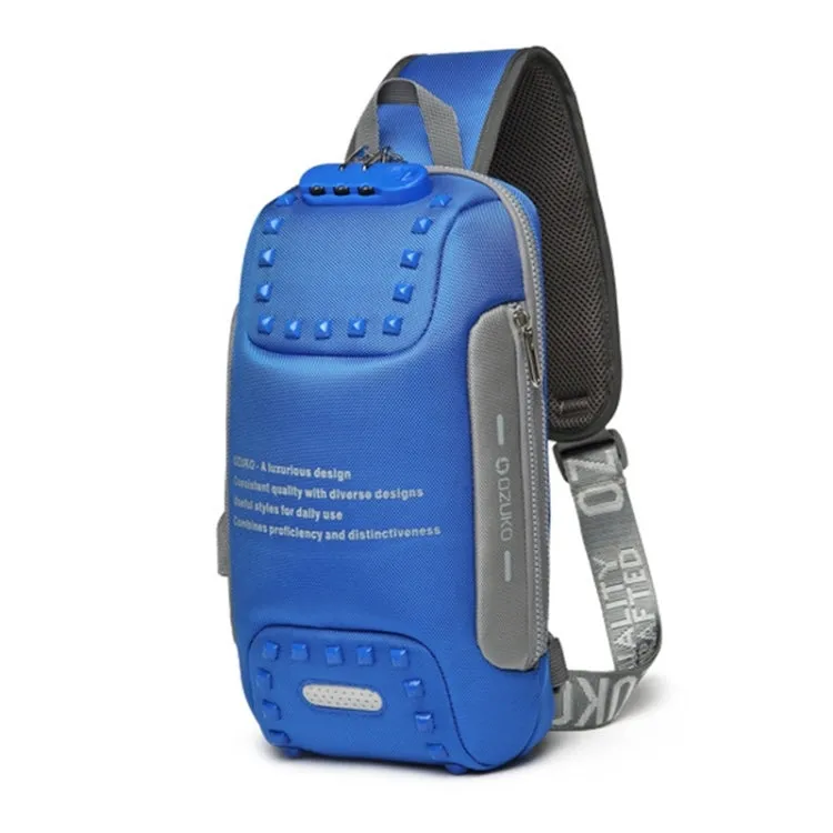 Ozuko 9283 Men Outdoor Anti-theft Chest Bag Rivet Messenger Bag with External USB Charging Port(Blue)