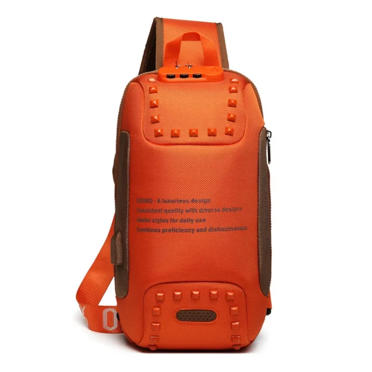 Ozuko 9283 Men Outdoor Anti-theft Chest Bag Rivet Messenger Bag with External USB Charging Port(Orange)