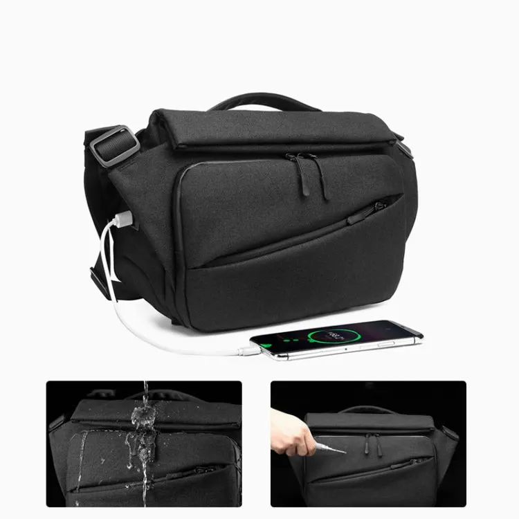 Ozuko 9349 Multifunctional Waterproof Men Messenger Bag with External USB Charging Port(Black)