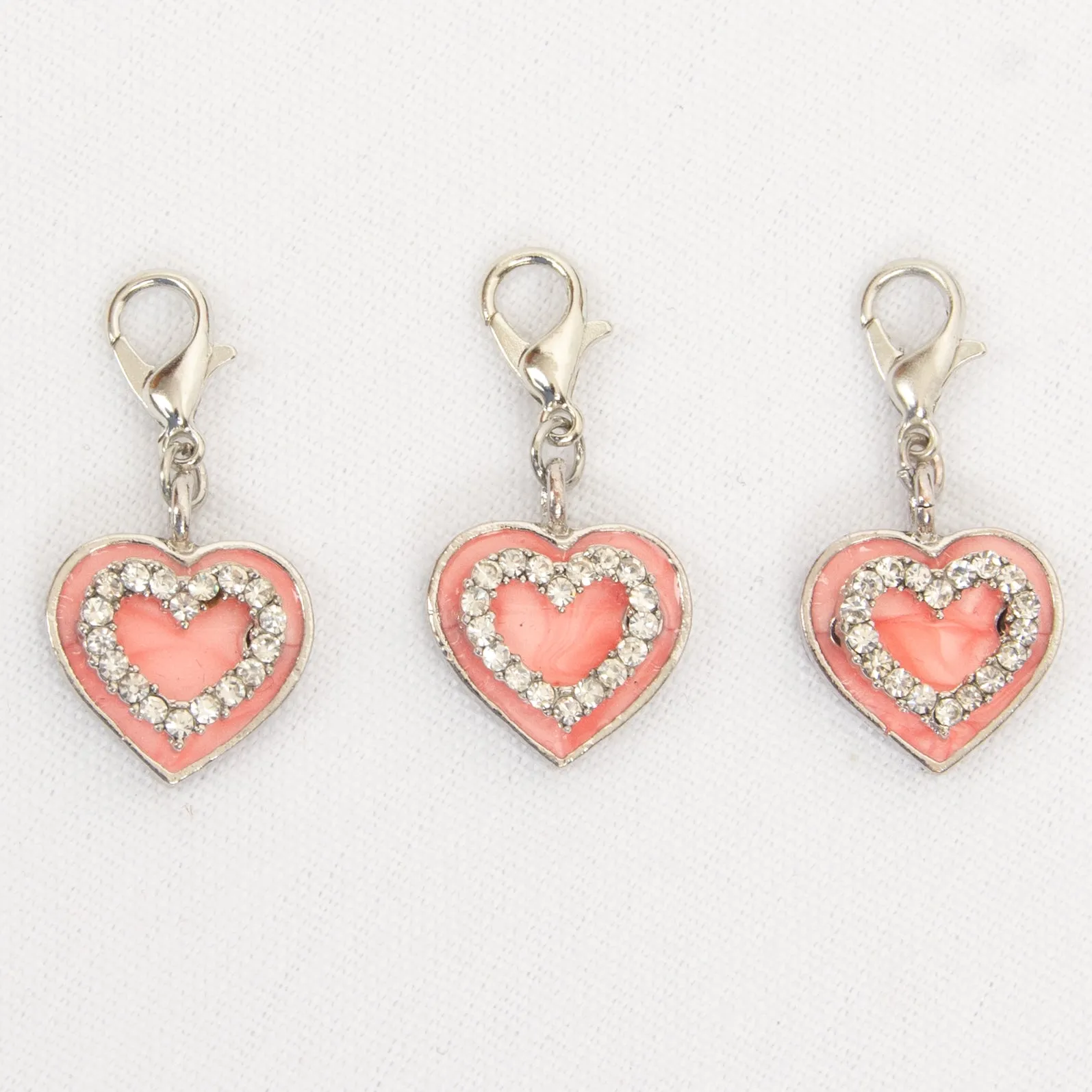 Pearl Pink Enamel Heart Charm with Rhinestones