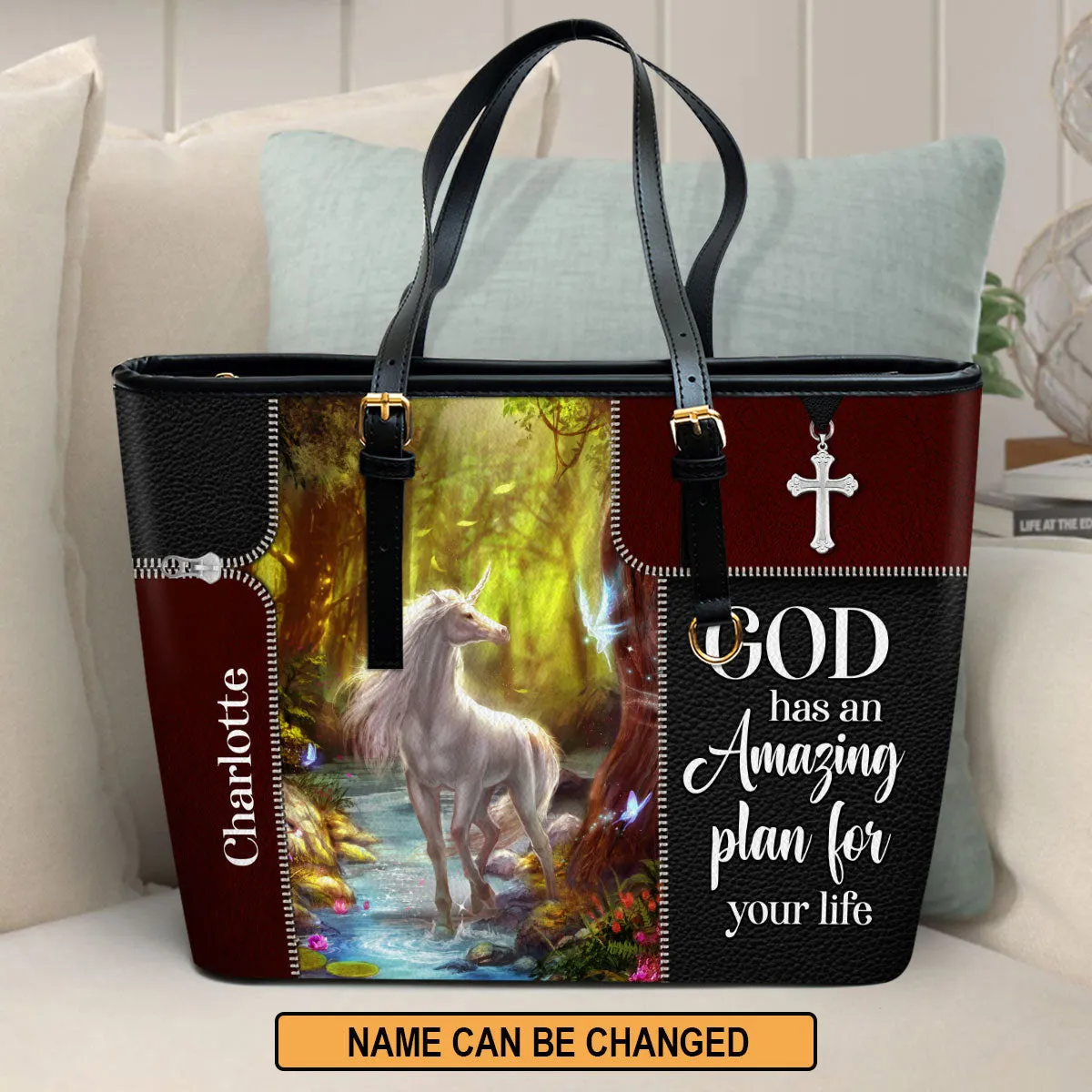 Personalized Large Leather Tote Bag God Has An Amazing Plan For Your Life - Spiritual Gifts For Christian Women