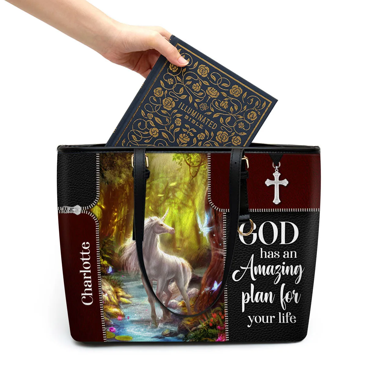 Personalized Large Leather Tote Bag God Has An Amazing Plan For Your Life - Spiritual Gifts For Christian Women