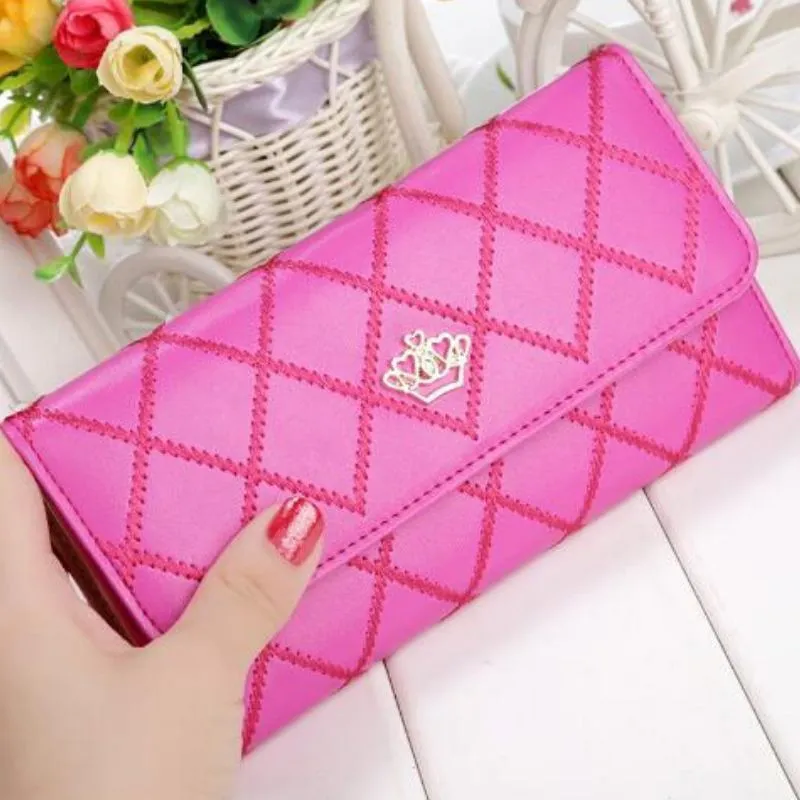 Princess Crowned Vibrant Diamond Pattern Long Wallet