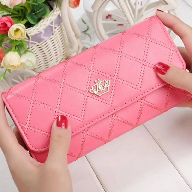 Princess Crowned Vibrant Diamond Pattern Long Wallet