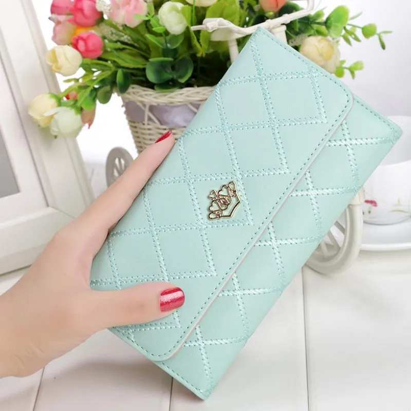 Princess Crowned Vibrant Diamond Pattern Long Wallet