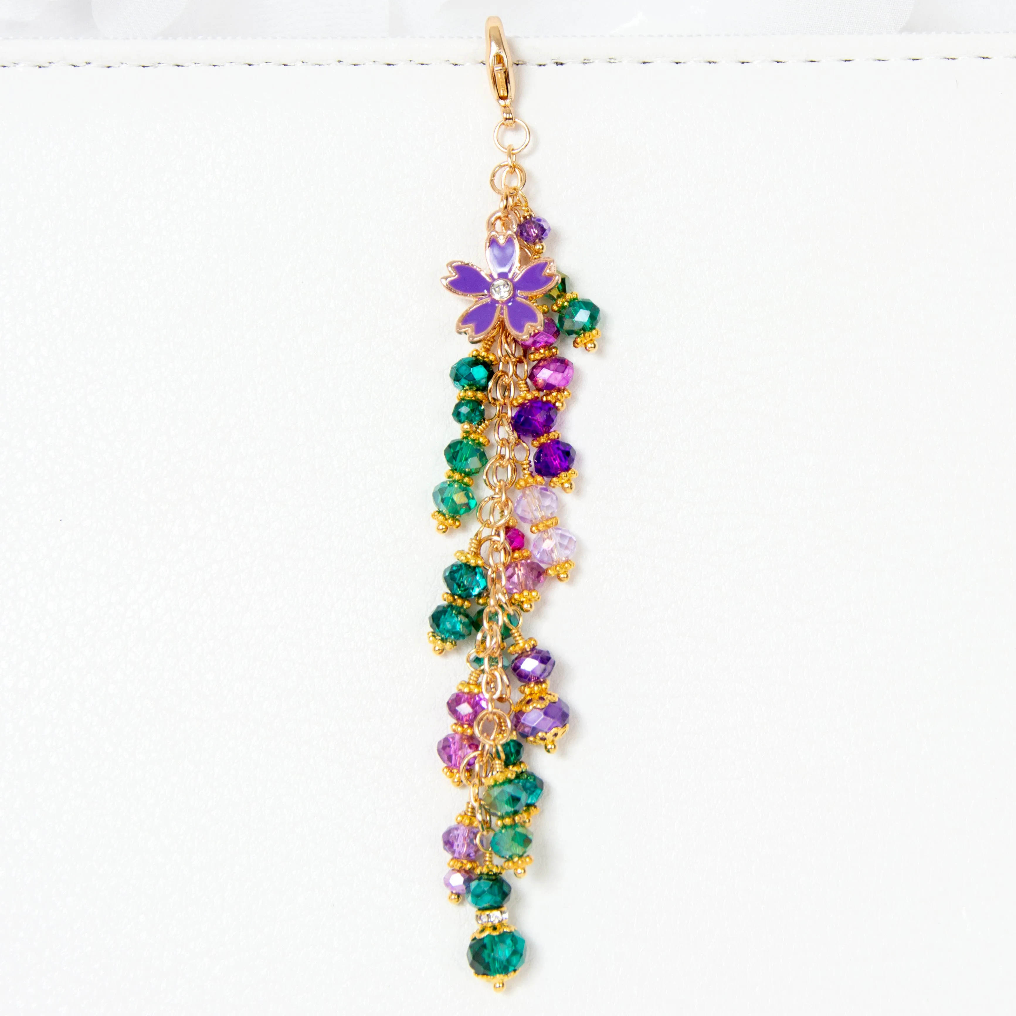 Purple Flower Planner Charm with Teal, Purple and Pink Crystal Dangle