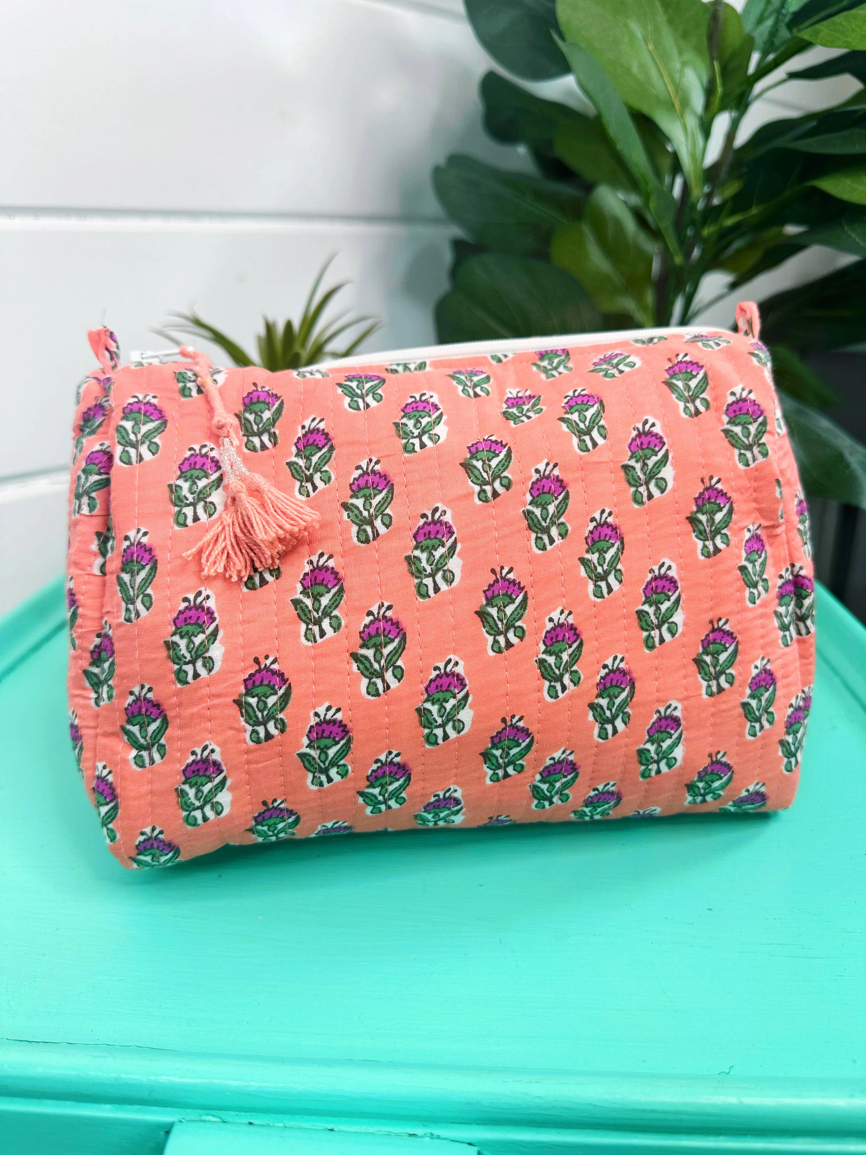 Quilted Makeup Bags | Cosmetics Toiletry Bag | Coral Floral