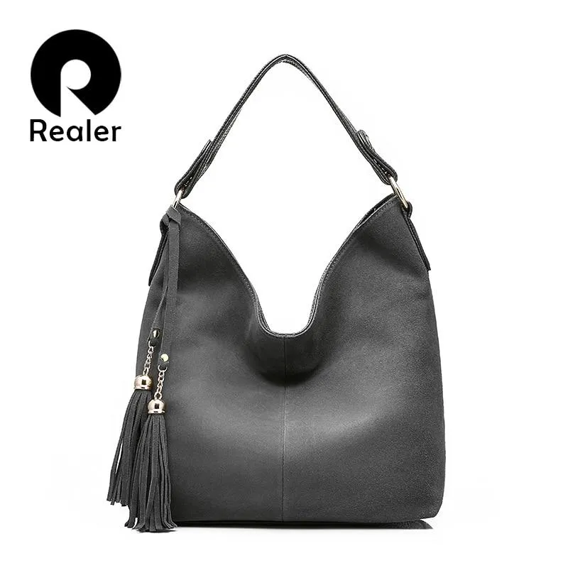 REALER brand designer handbag for women large tote bag female solid nubuck leather shoulder crossbody bag ladies messenger bags