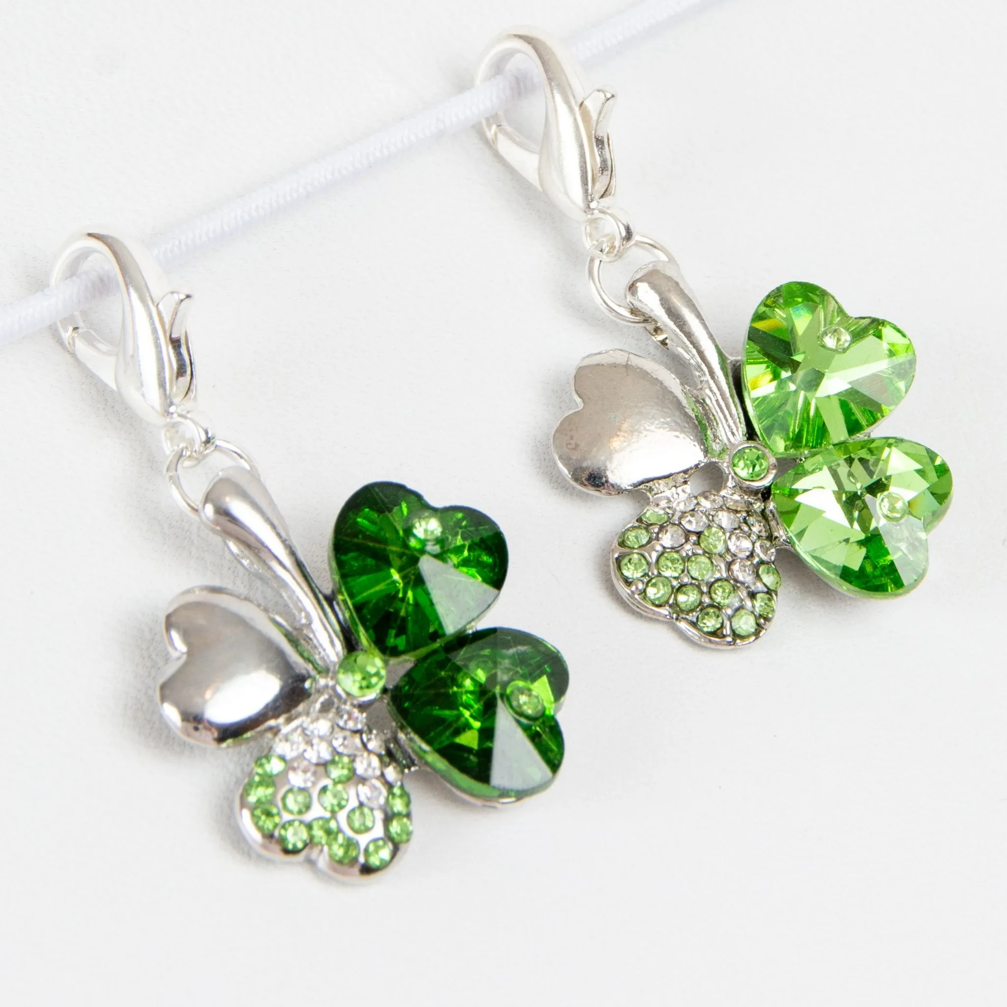 Shamrock - 4 Leaf Clover Charm with Green Heart Crystals and Rhinestone Accents