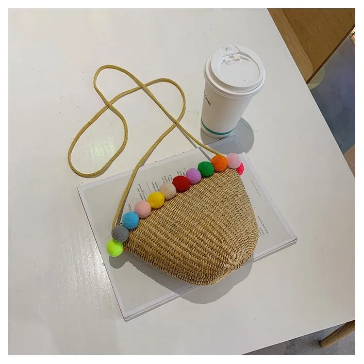 Simple Round Straw Women Summer Rattan Handmade Woven Beach Cross Body Bag