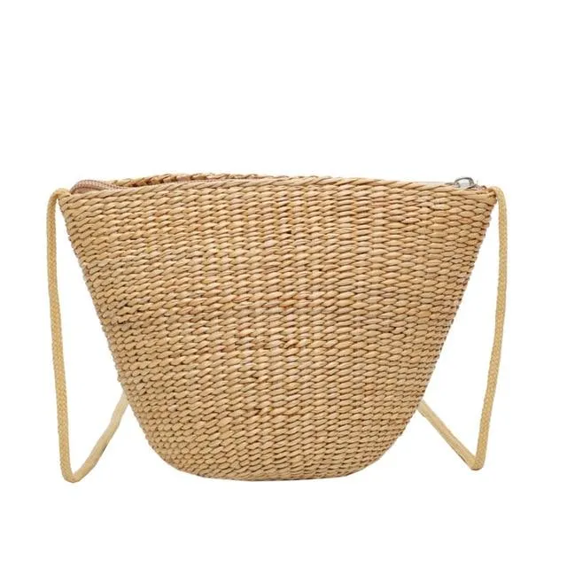 Simple Round Straw Women Summer Rattan Handmade Woven Beach Cross Body Bag