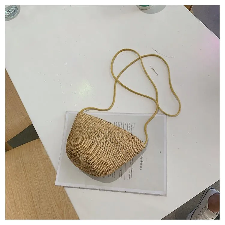 Simple Round Straw Women Summer Rattan Handmade Woven Beach Cross Body Bag