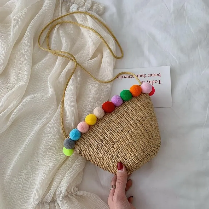 Simple Round Straw Women Summer Rattan Handmade Woven Beach Cross Body Bag