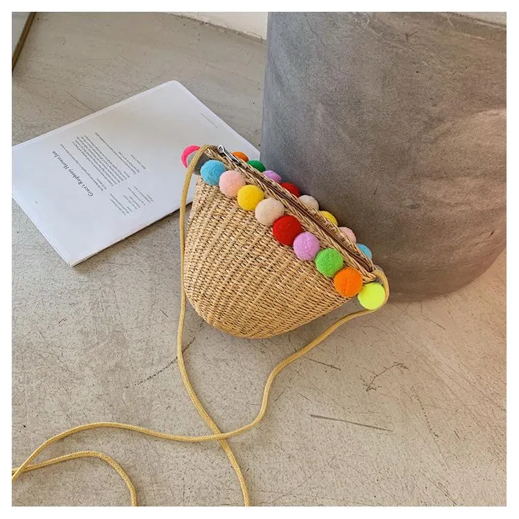 Simple Round Straw Women Summer Rattan Handmade Woven Beach Cross Body Bag