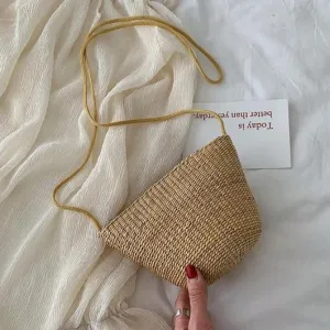 Simple Round Straw Women Summer Rattan Handmade Woven Beach Cross Body Bag