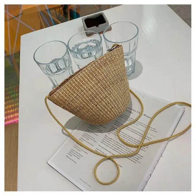 Simple Round Straw Women Summer Rattan Handmade Woven Beach Cross Body Bag