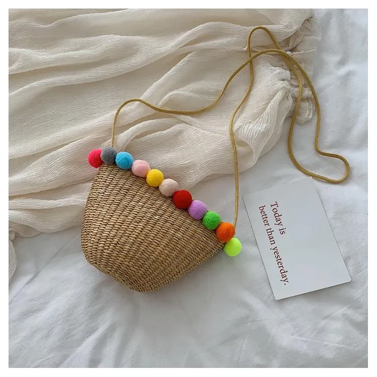 Simple Round Straw Women Summer Rattan Handmade Woven Beach Cross Body Bag