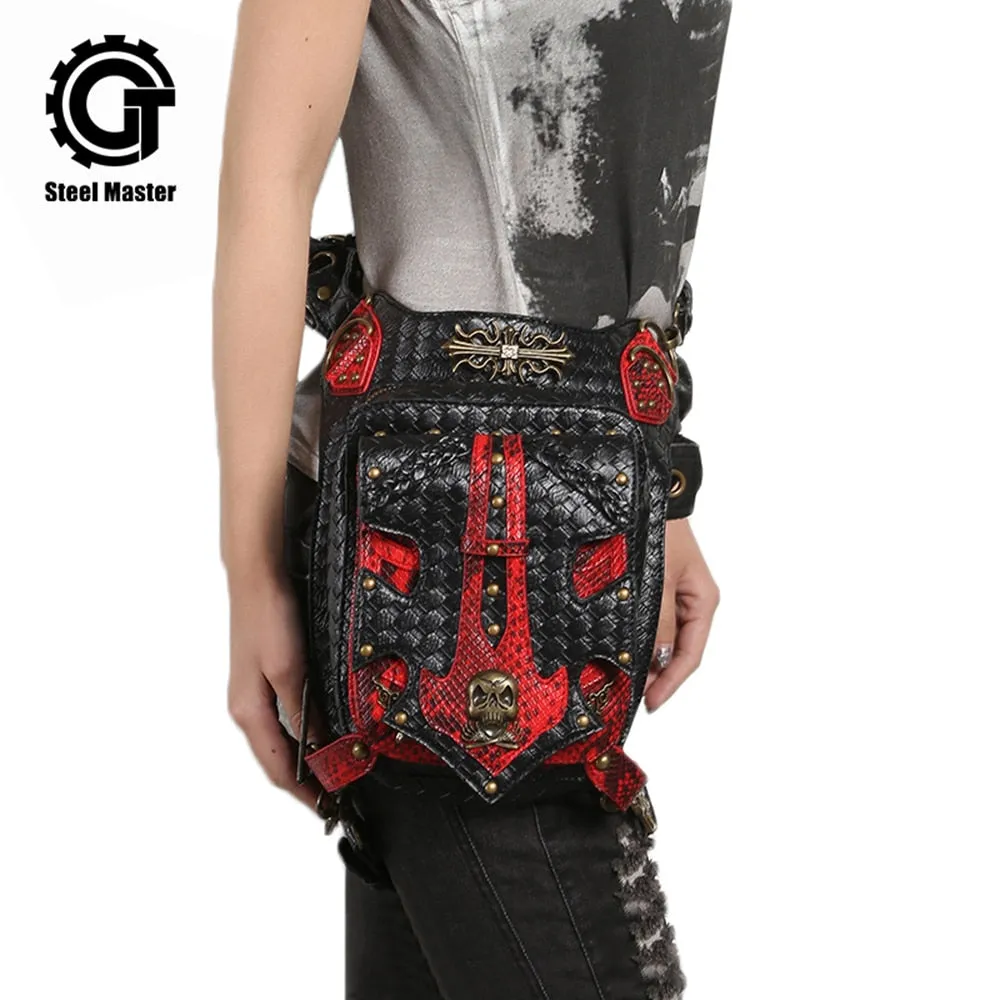 Steel Master Punk Vintage Wasit Bags Men and Women Fashion Casual Shoulder Bags Crossbody Bags Steampunk PU Leather Fanny Packs