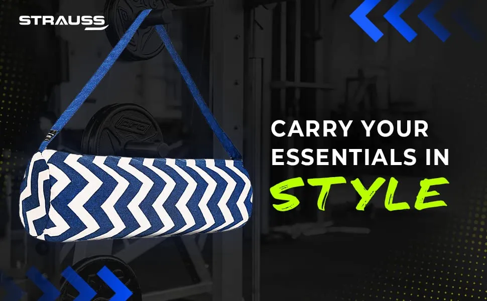 Strauss Jacquard Gym Bag | for Both Men and Women | Suitable for Travel and Gym | Eco- Friendly and Washable | 56 X 25 Cm - (Blue and Cream)