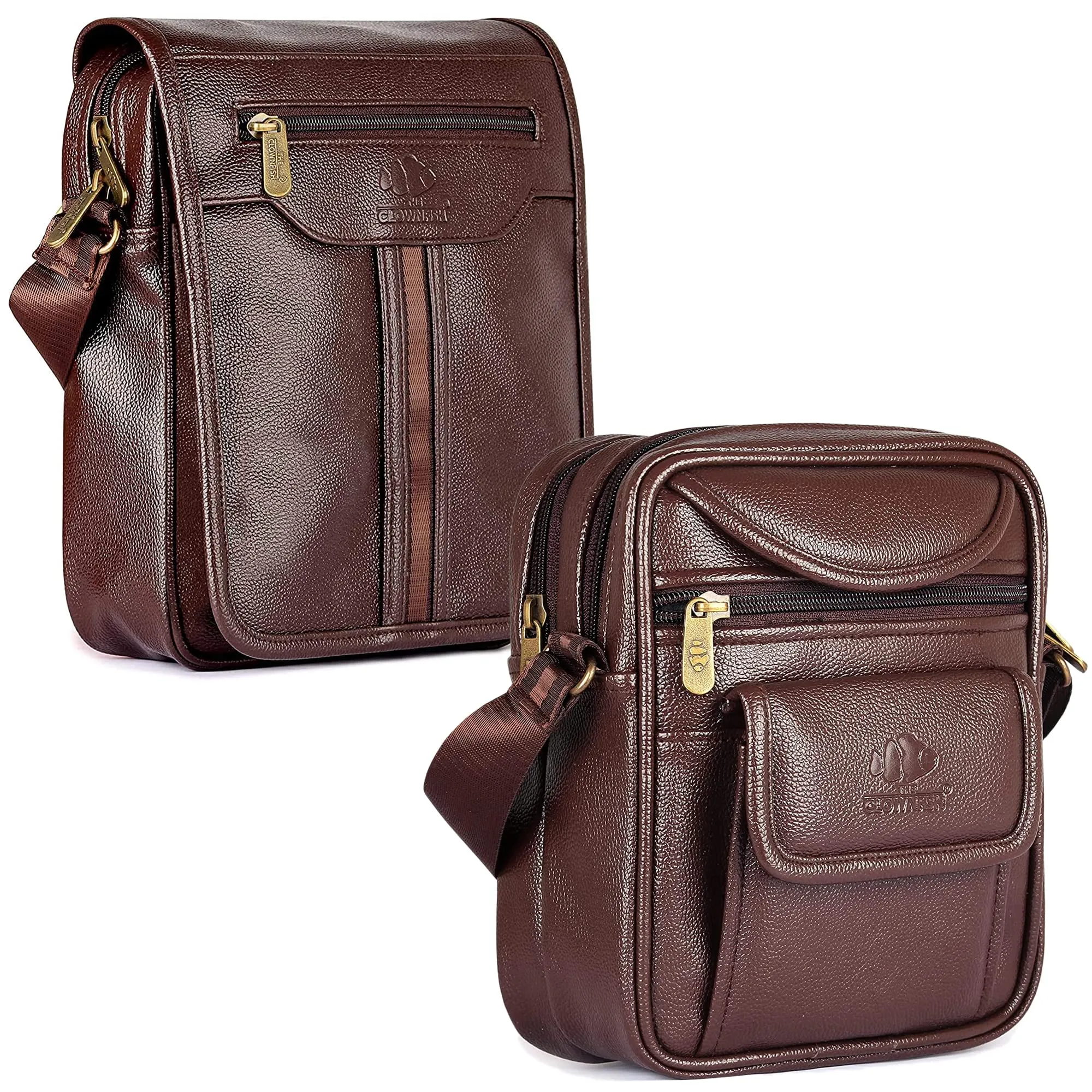 THE CLOWNFISH Combo Of 2 Faux Leather Stylish Messenger One Side Sling Bags Shoulder Bags Cross Body Travel Office Business Bag for Men and Women (Chocolate Brown)