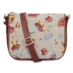 THE CLOWNFISH Garnet Series Tapestry Fabric Crossbody Sling Bag for Women Ladies Single Shoulder Bag Shoulder Belt (Sky Blue-Floral)