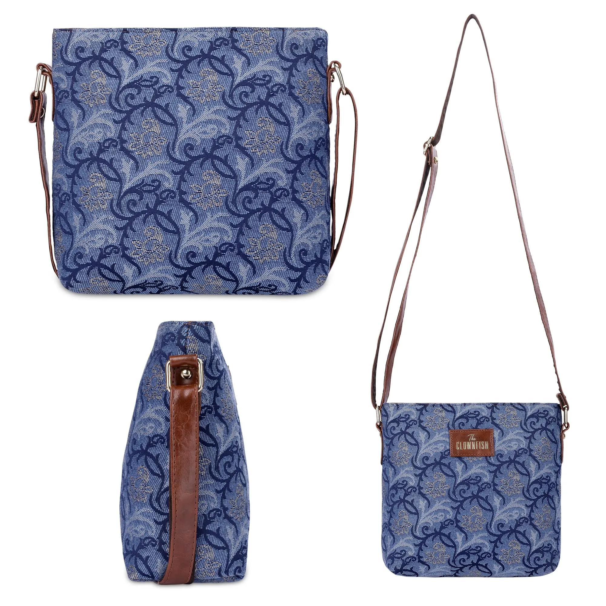 THE CLOWNFISH Linda Series Sling for Women Casual Ladies Single Shoulder Bag For Women Crossbody Bag for College Girls (Blue-Floral)