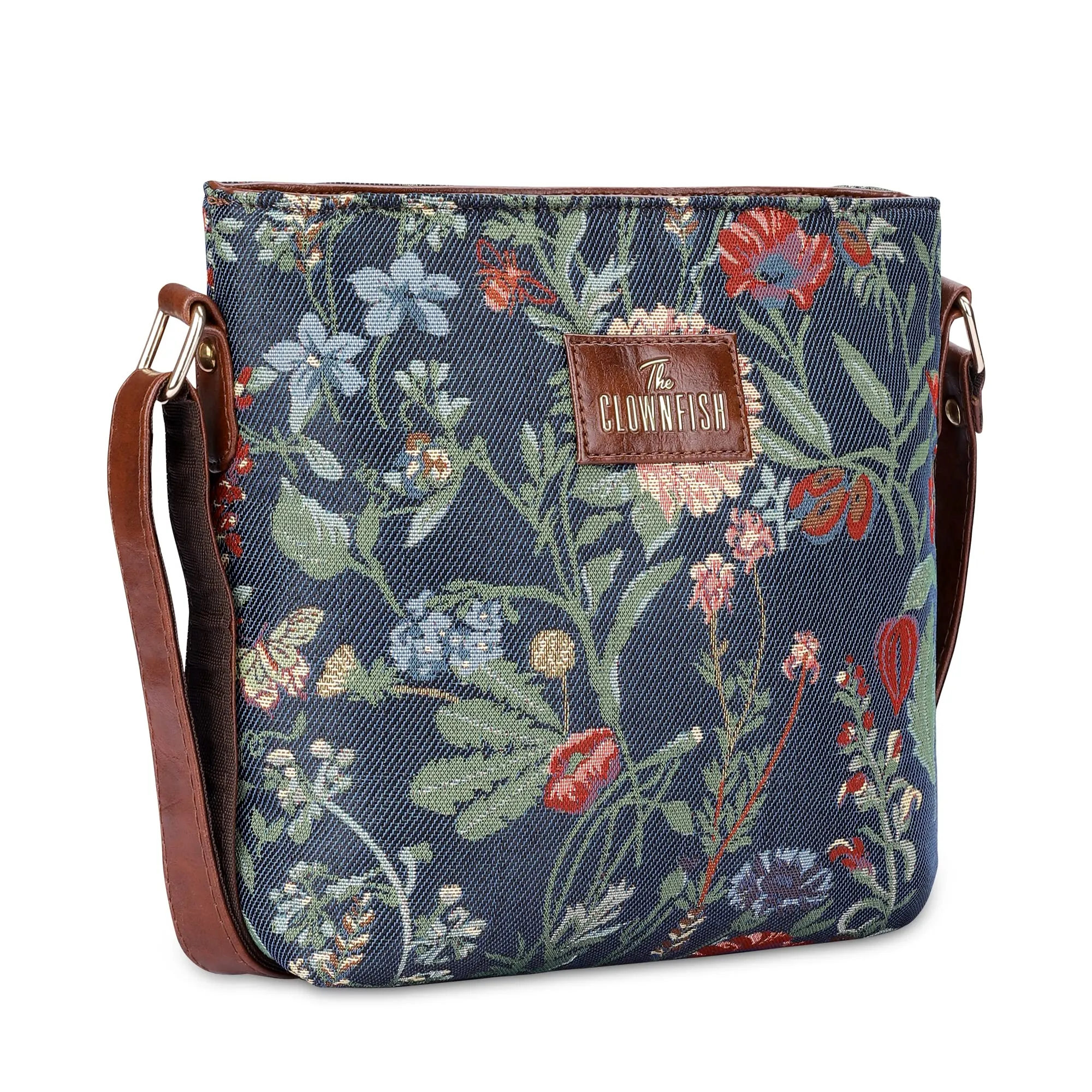 THE CLOWNFISH Linda Series Sling for Women Casual Ladies Single Shoulder Bag For Women Crossbody Bag for College Girls (Navy Blue-Floral)