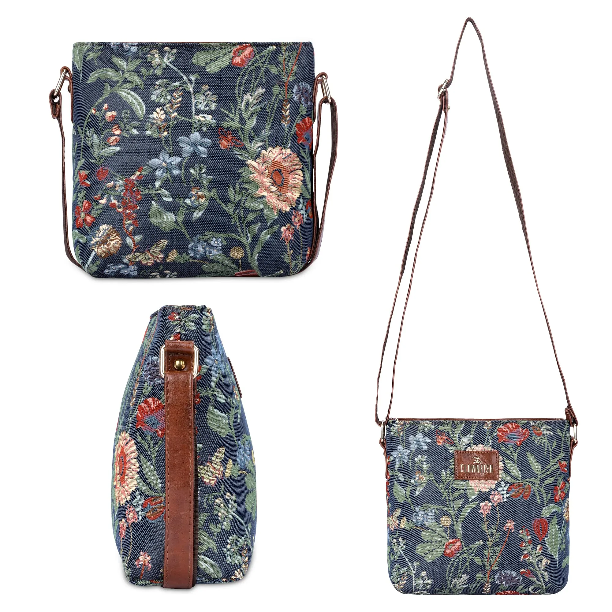 THE CLOWNFISH Linda Series Sling for Women Casual Ladies Single Shoulder Bag For Women Crossbody Bag for College Girls (Navy Blue-Floral)