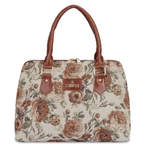 THE CLOWNFISH Montana Series Handbag for Women Office Bag Ladies Purse Shoulder Bag Tote For Women College Girls (Brown-Floral)