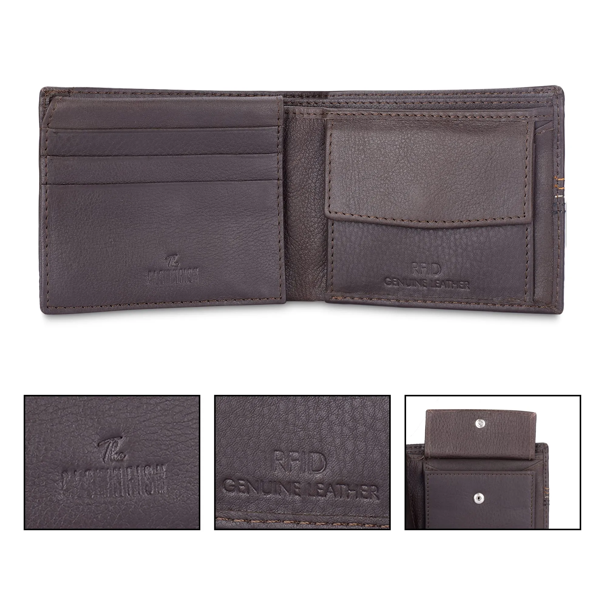 THE CLOWNFISH RFID Protected Genuine Leather Bi-Fold Wallet for Men with Multiple Card Slots & Coin Pocket (Chocolate)