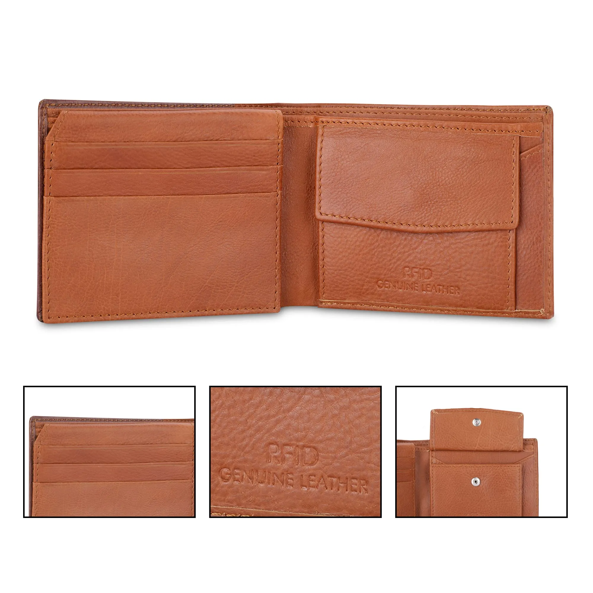 THE CLOWNFISH RFID Protected Genuine Leather Bi-Fold Wallet for Men with Multiple Card Slots & Coin Pocket (Dark Brown)