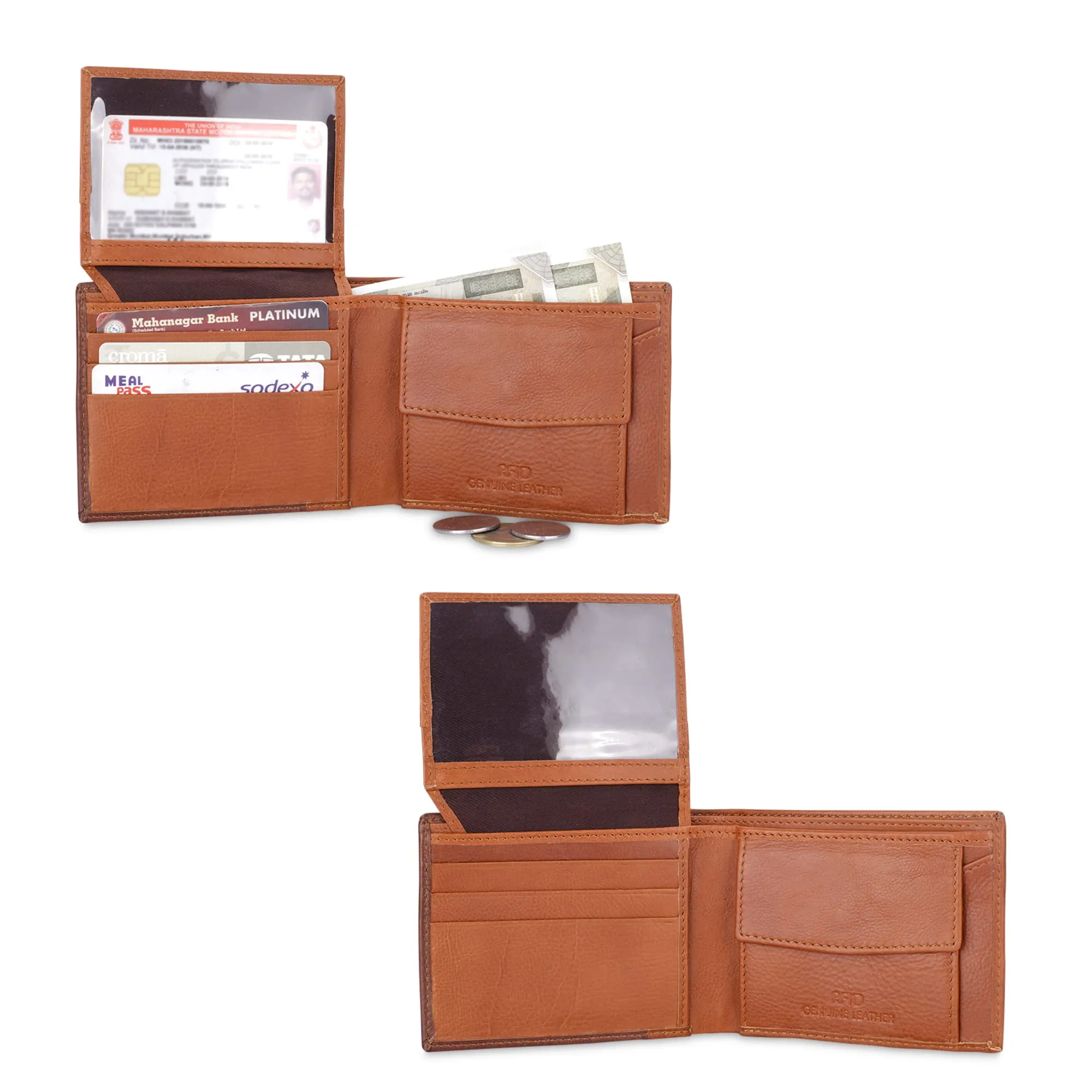 THE CLOWNFISH RFID Protected Genuine Leather Bi-Fold Wallet for Men with Multiple Card Slots & Coin Pocket (Dark Brown)