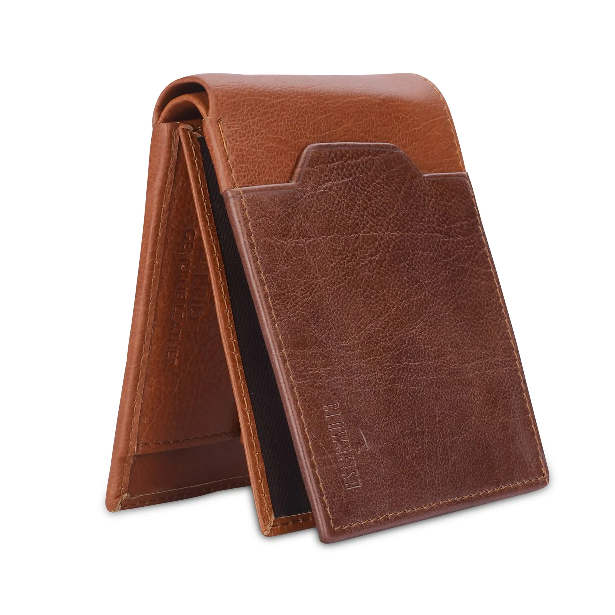 THE CLOWNFISH RFID Protected Genuine Leather Bi-Fold Wallet for Men with Multiple Card Slots & Coin Pocket (Dark Brown)