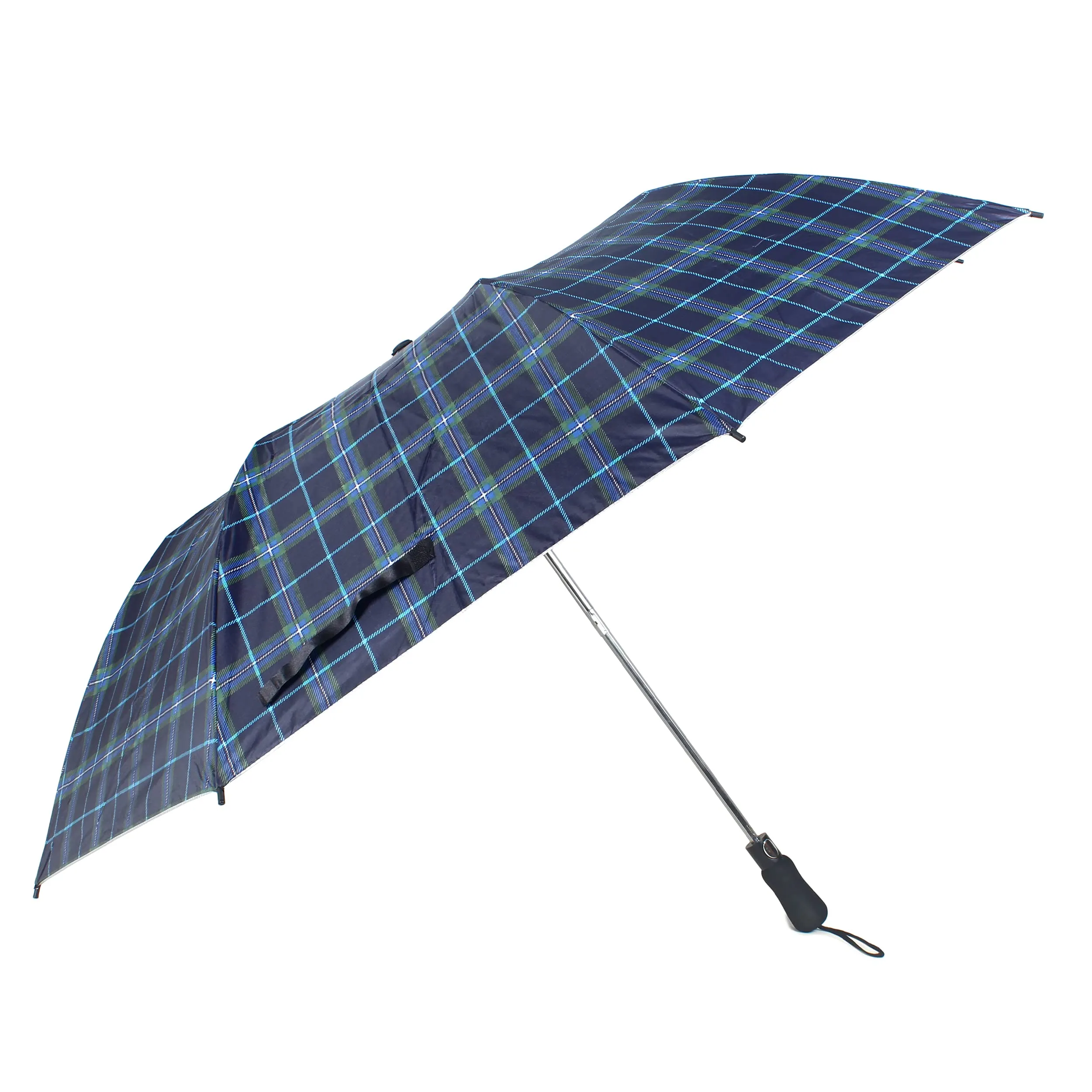 THE CLOWNFISH Umbrella 2 Fold Auto Open Waterproof Pongee Umbrellas For Men and Women (Checks Design- Navy Blue)