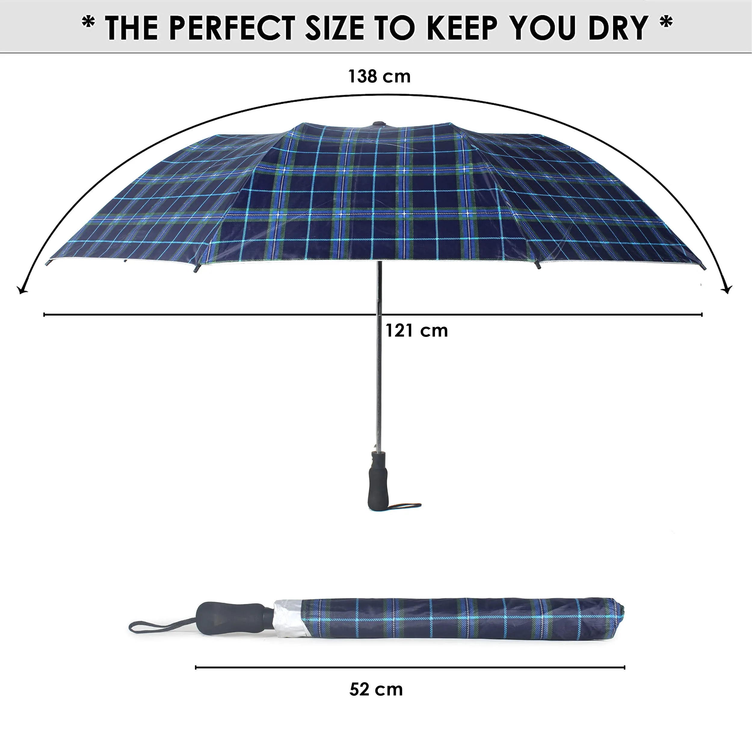 THE CLOWNFISH Umbrella 2 Fold Auto Open Waterproof Pongee Umbrellas For Men and Women (Checks Design- Navy Blue)