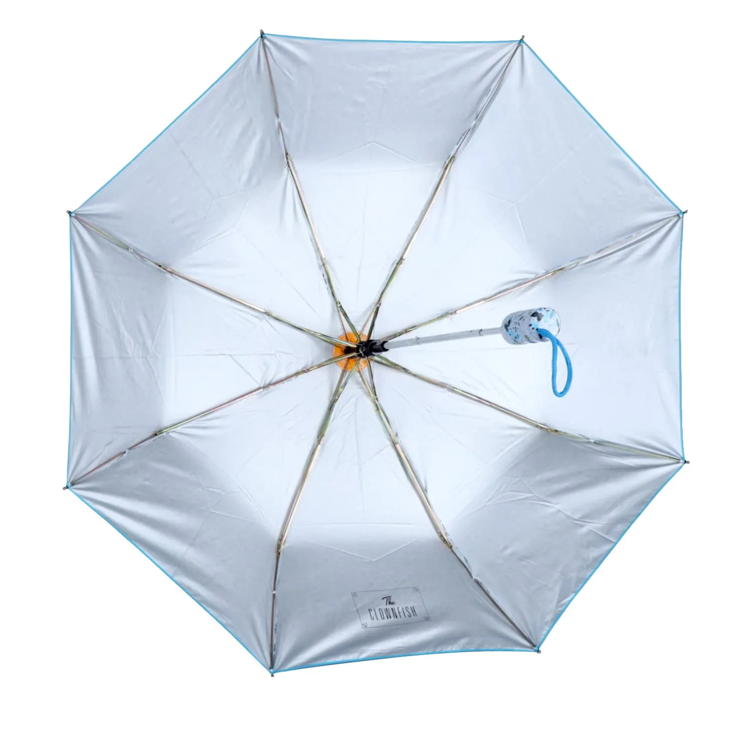 THE CLOWNFISH Umbrella 3 Fold Auto Open Waterproof Pongee Double Coated Silver Lined Umbrellas For Men and Women (Printed Design- Sky Blue)