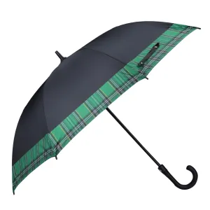 THE CLOWNFISH Umbrella Checks Border Series Single Fold Auto Open J- shape Handle Waterproof Taffeta Polyester 190 T Straight Umbrellas For Men and Women (Checks Border-Green)