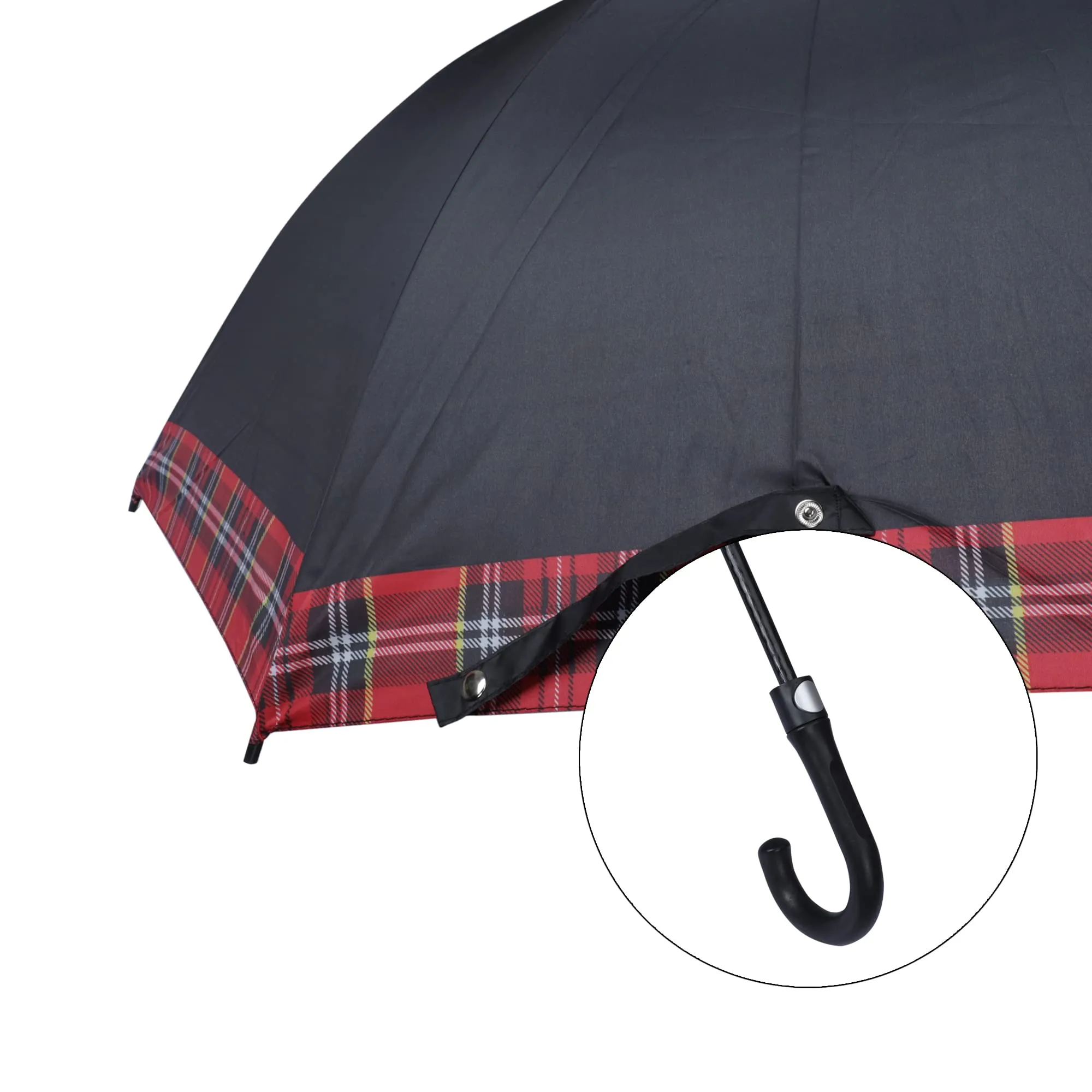 THE CLOWNFISH Umbrella Checks Border Series Single Fold Auto Open J- shape Handle Waterproof Taffeta Polyester 190 T Straight Umbrellas For Men and Women (Checks Border-Red)