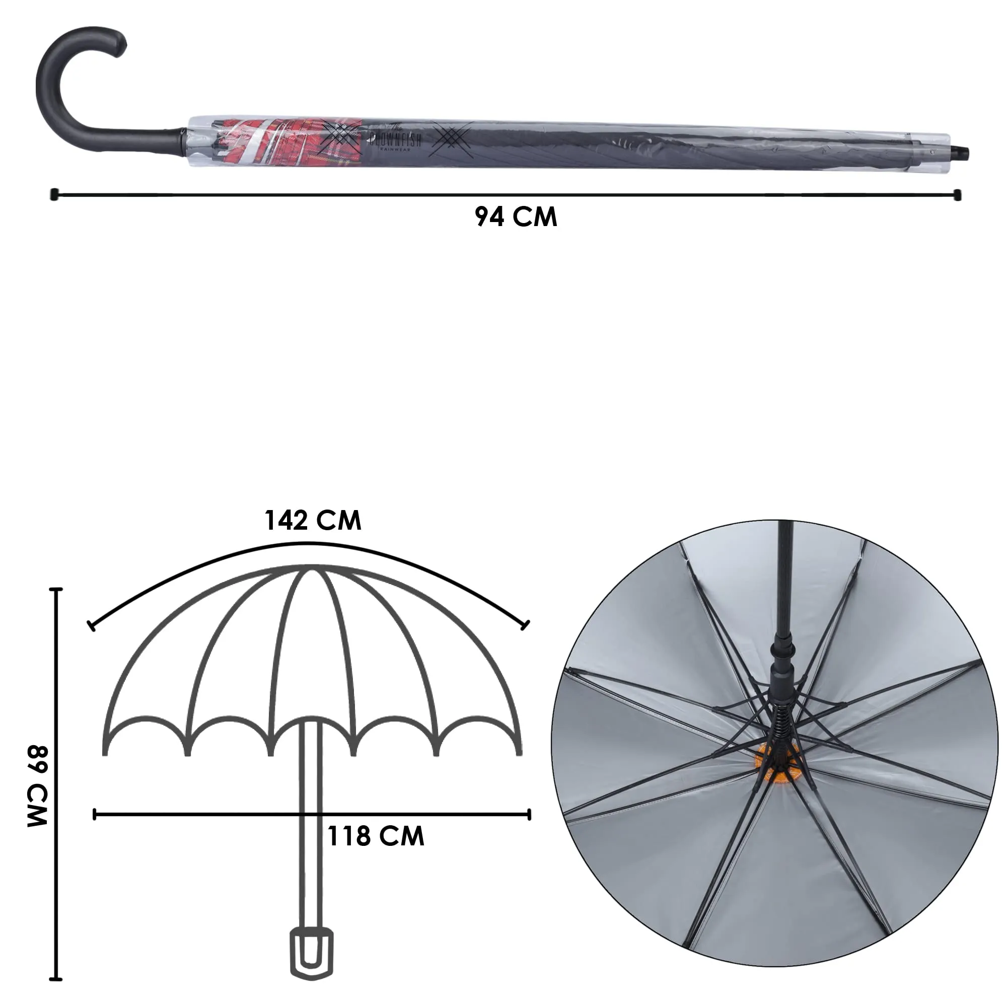 THE CLOWNFISH Umbrella Checks Border Series Single Fold Auto Open J- shape Handle Waterproof Taffeta Polyester 190 T Straight Umbrellas For Men and Women (Checks Border-Red)