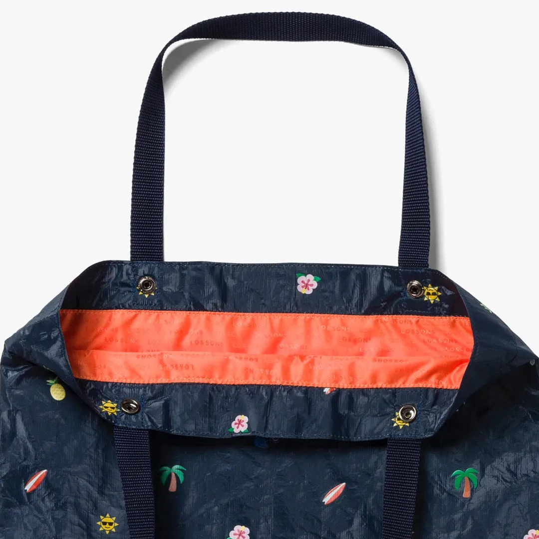 The Del Mar Packable Tote Small - Tyvek - Navy Hawaii Emoji