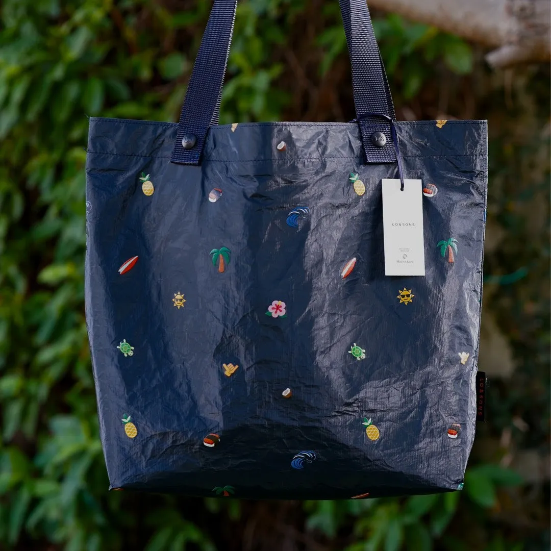 The Del Mar Packable Tote Small - Tyvek - Navy Hawaii Emoji