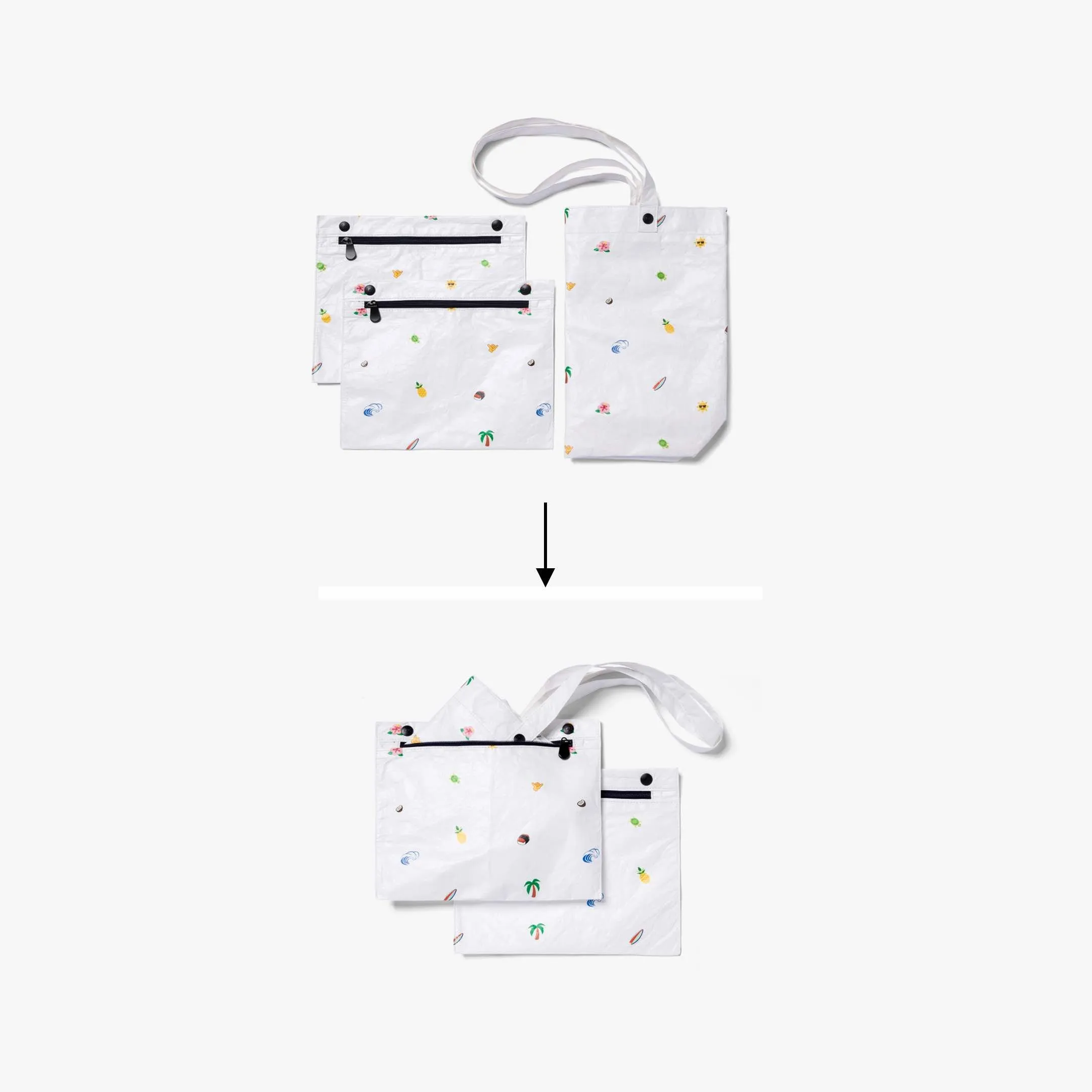 The Del Mar Packable Tote Small - Tyvek - White Hawaii Emoji