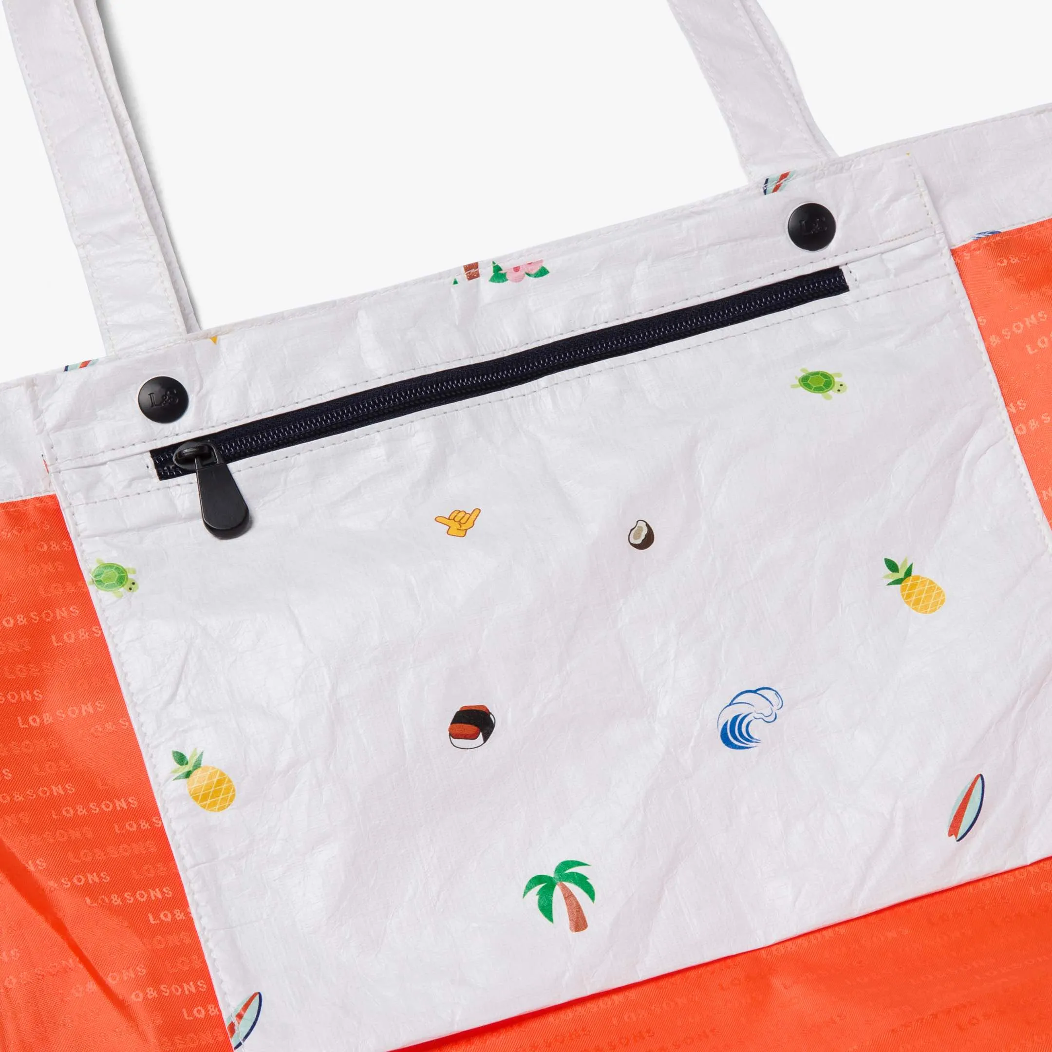 The Del Mar Packable Tote Small - Tyvek - White Hawaii Emoji