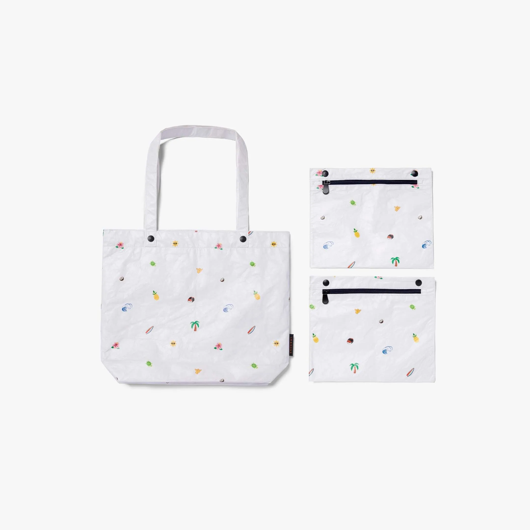 The Del Mar Packable Tote Small - Tyvek - White Hawaii Emoji